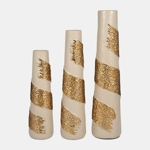 Glass White/Gold Cylinder Aluminum Wrapped Vase (3 Sizes)