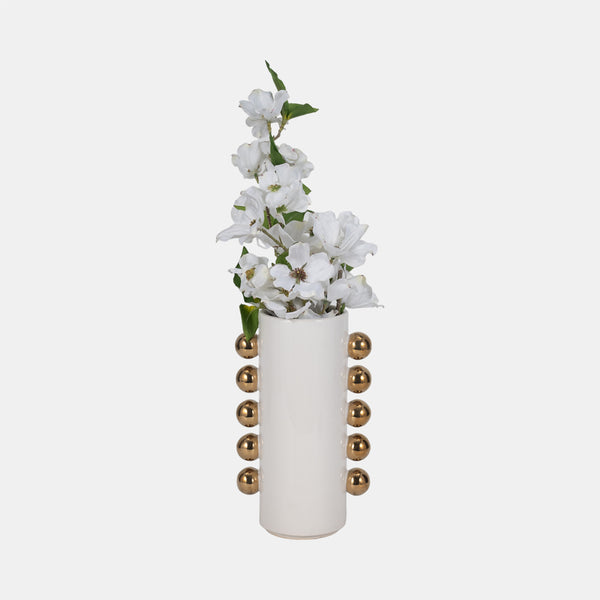 Vase W/ Side Knobs, White/gold, (3 Sizes)