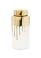 White Jar with Gold Cover and Drip Design (2 Sizes)