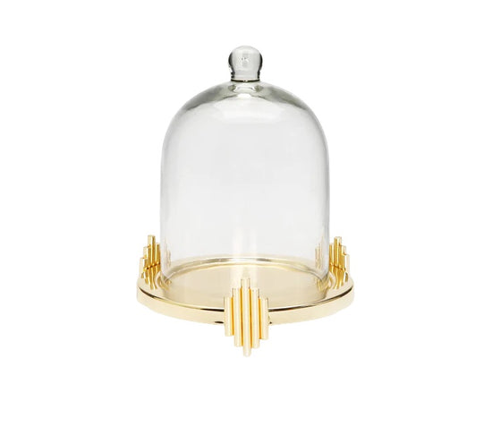 Glass Dome Candle Holder Gold Leaf Design