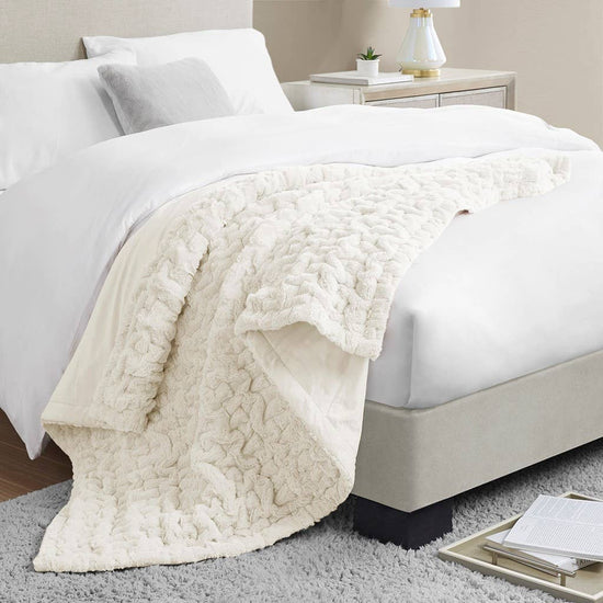 Ruched 50x60" Throw Blanket, Ivory