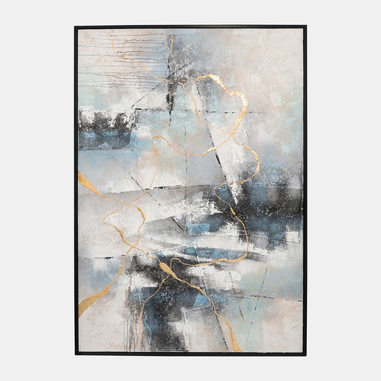 74x50 Framed Hand Painted Abstract Canvas, Ivory