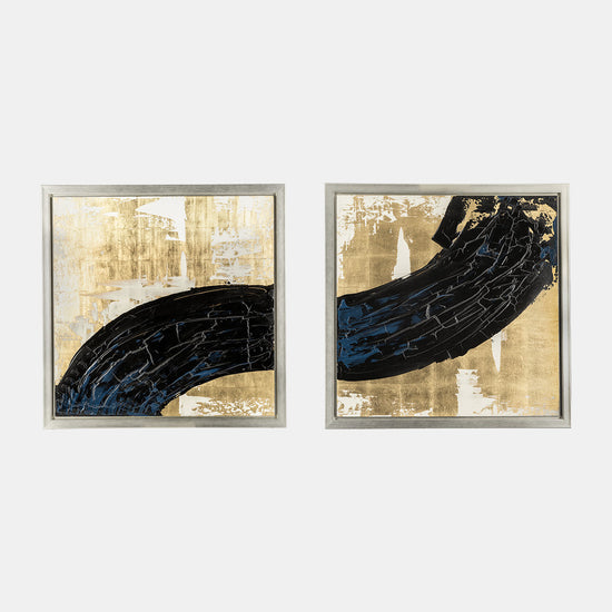 Split Canvas Black Streak Hand Painted Abstract Artwork Set