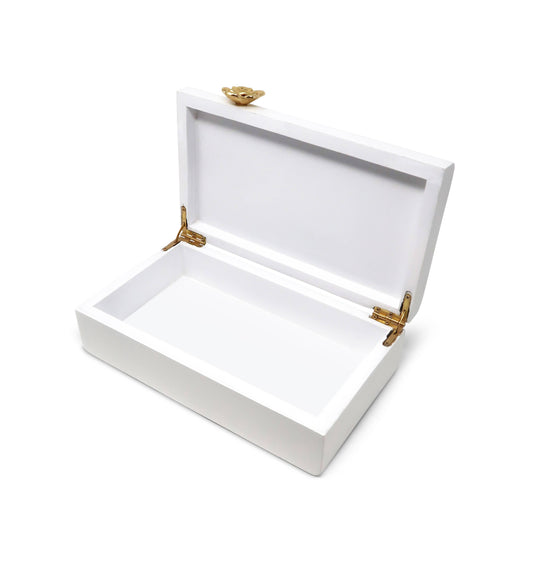 White Wood Decorative Box with Gold Flower Detail