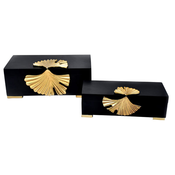 Set of 2 Black Gingko Boxes