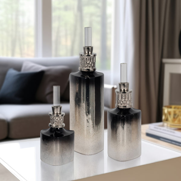 Set of 3 Talis Silver Glass Bottles