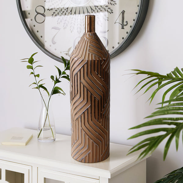 Montes Oversized Tribal Vase, Brown/Burnt Gold (2 Sizes)