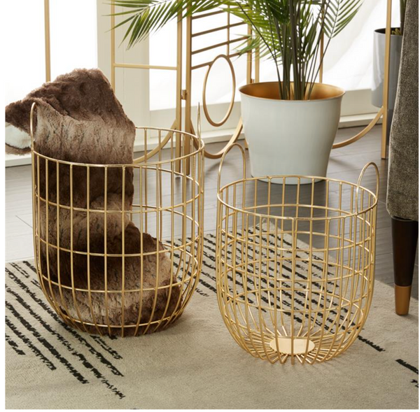 Metal Storage Basket w/ Handles Set of 2 (2 Colors)