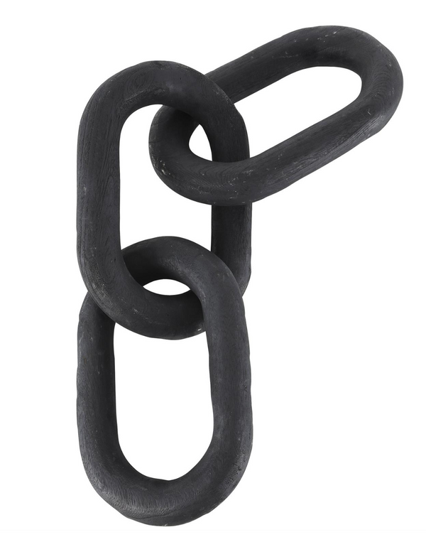 Black Wood Chain Distressed Matte 3 Link Chain Sculpture