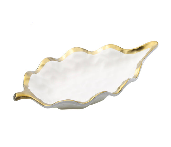 Porcelain Leaf Bowl with Gold Edge