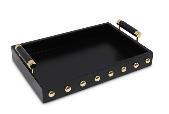 High Gloss Decorative Tray with Gold Ball Design and Handle (2 Colors)