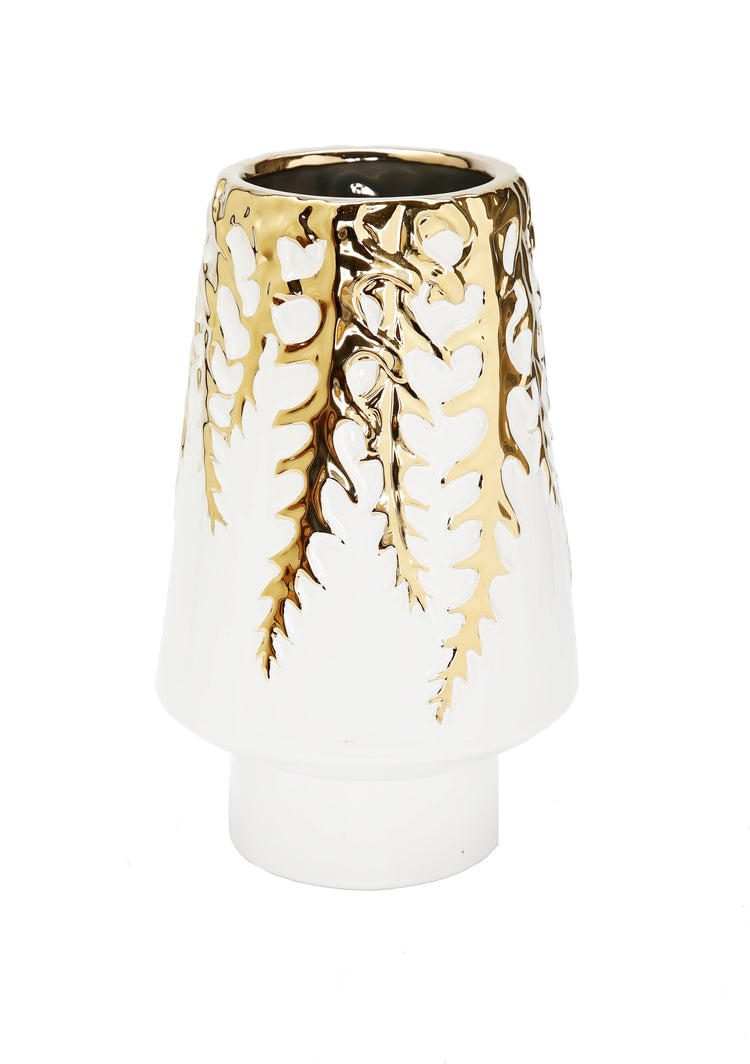 White Ceramic Vase with Gold Vine Design