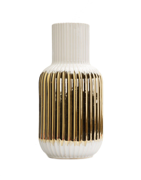 White Porcelain Vase Gold Striped Design: Tall